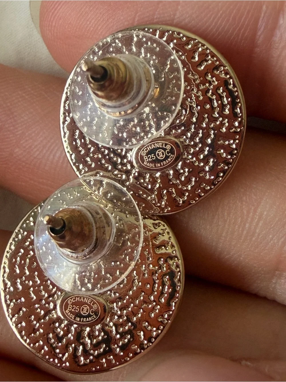 CHANEL Gold Round Interlocking CC Button Earrings